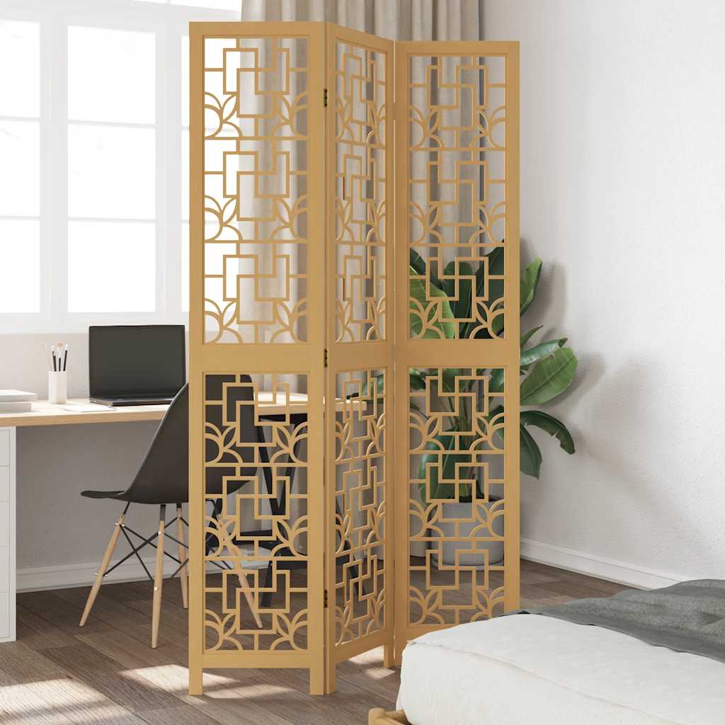 Room Divider 3 Panels Brown Solid Wood Paulownia - vid-358863 - Charlotte Dunes