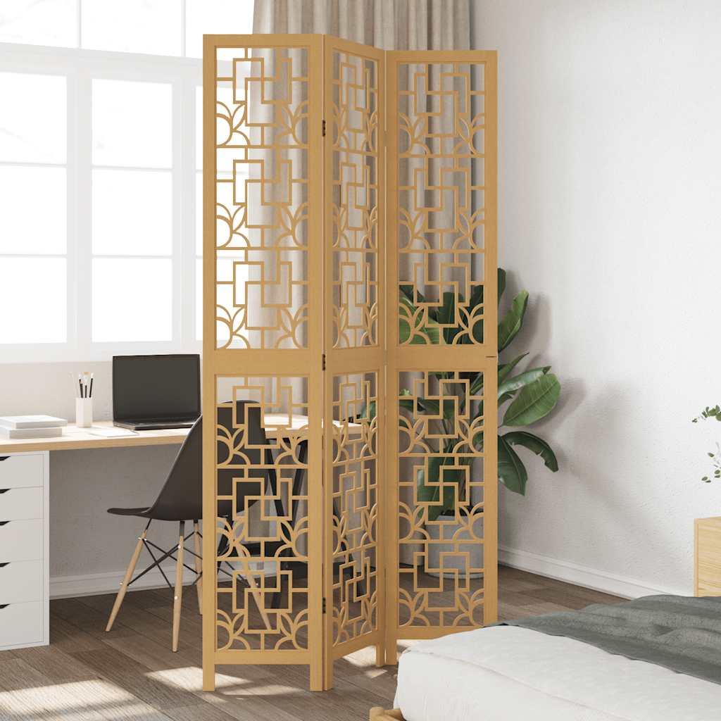 Room Divider 3 Panels Brown Solid Wood Paulownia - Sid & Sam
