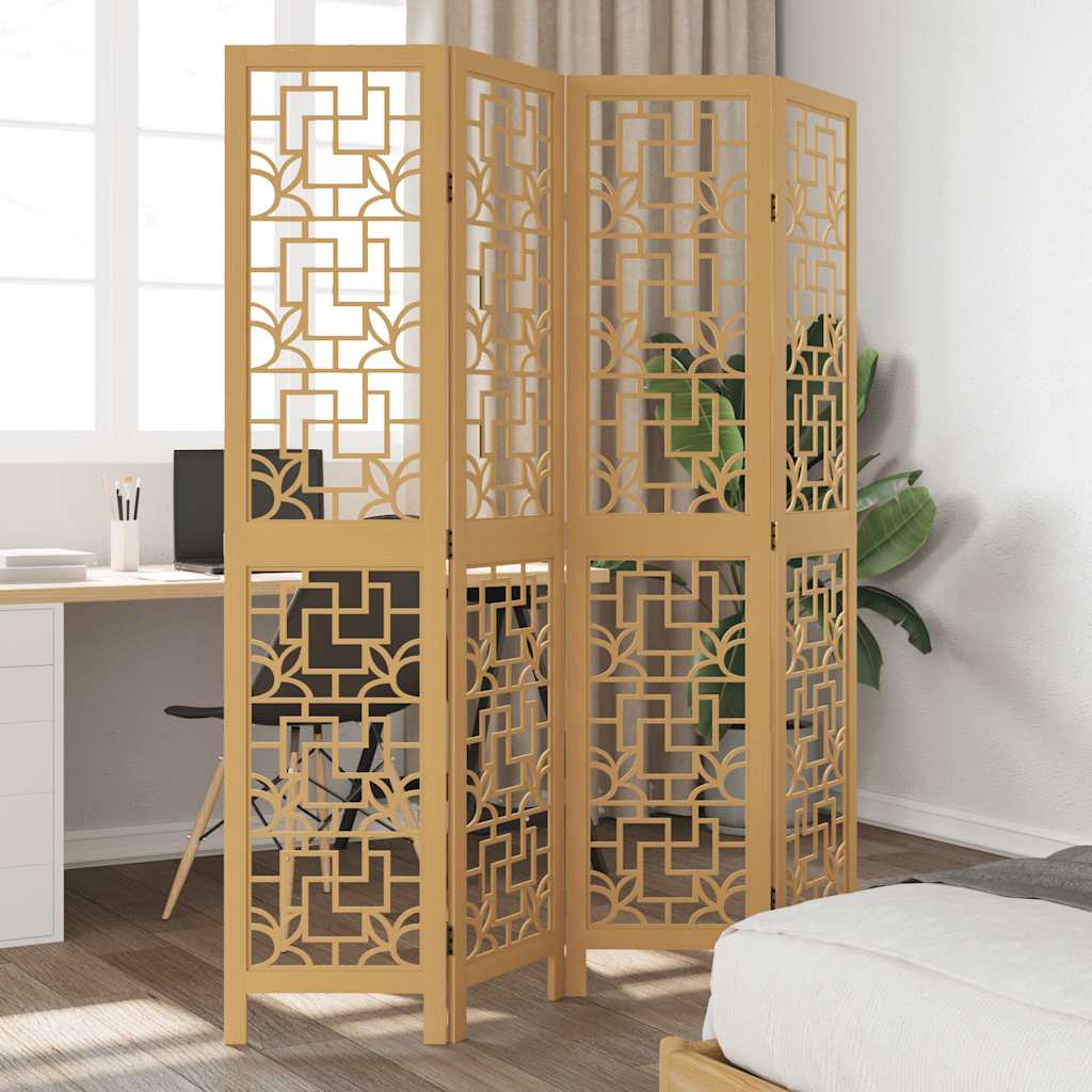 Room Divider 4 Panels Brown Solid Wood Paulownia - vid-358866 - Charlotte Dunes