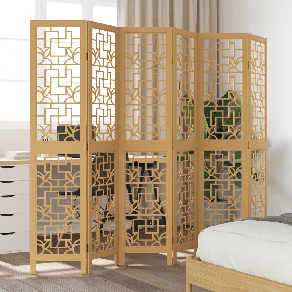 Room Divider 6 Panels Brown Solid Wood Paulownia - vid-358874 - Charlotte Dunes