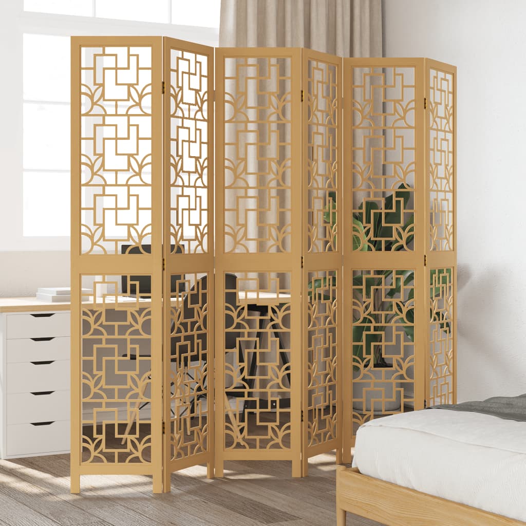 Room Divider 6 Panels Brown Solid Wood Paulownia - vid-358875 - Charlotte Dunes