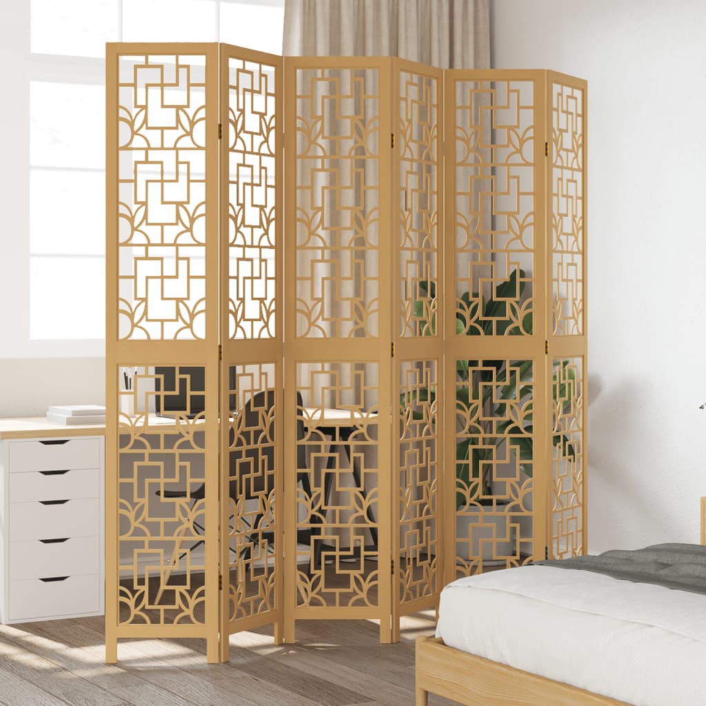 Room Divider 6 Panels Brown Solid Wood Paulownia - vid-358876 - Charlotte Dunes