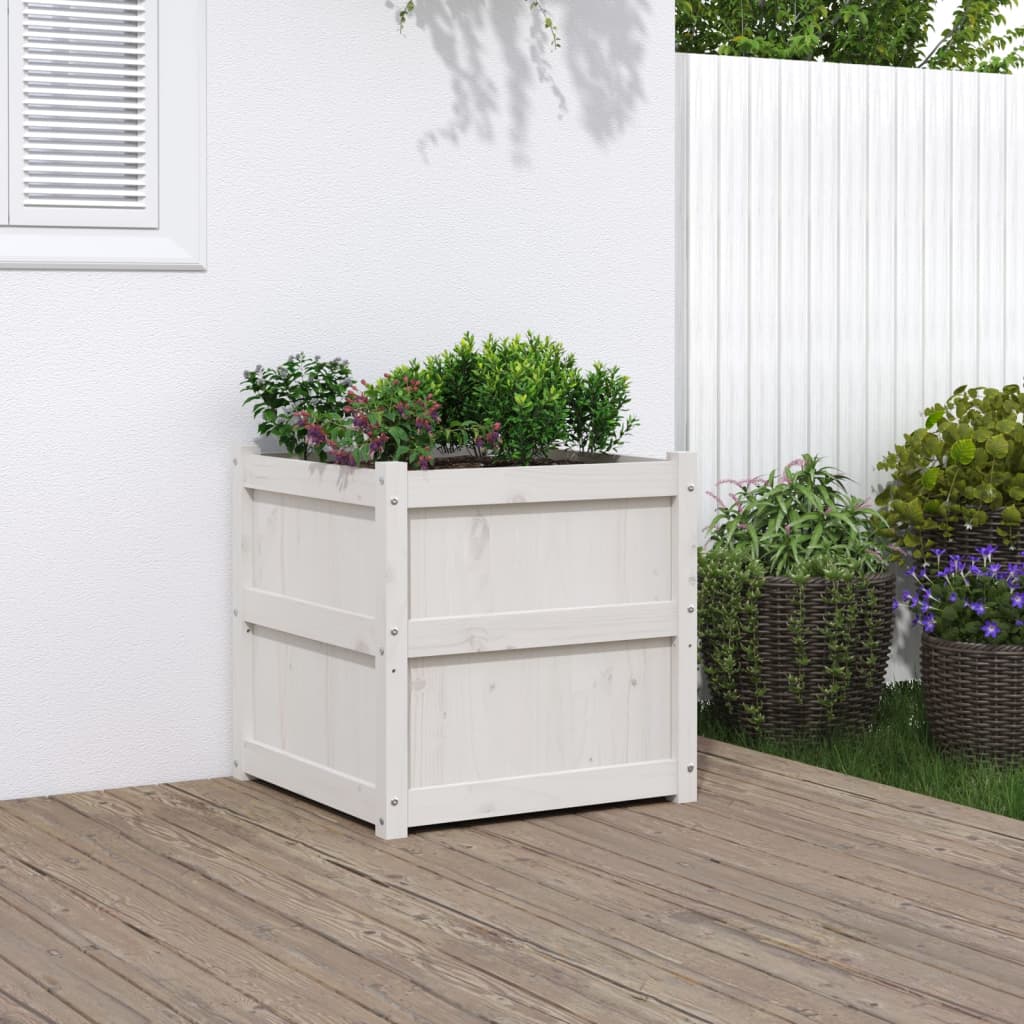 Garden Planter White 60x60x60 cm Solid Wood Pine - Direct Imports