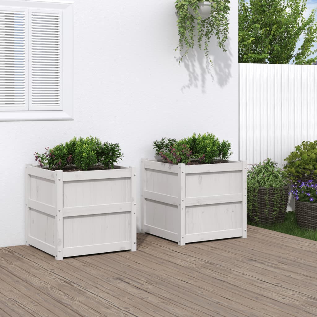Garden Planters 2 pcs White Solid Wood Pine - vid-837427 - Discount Dealers