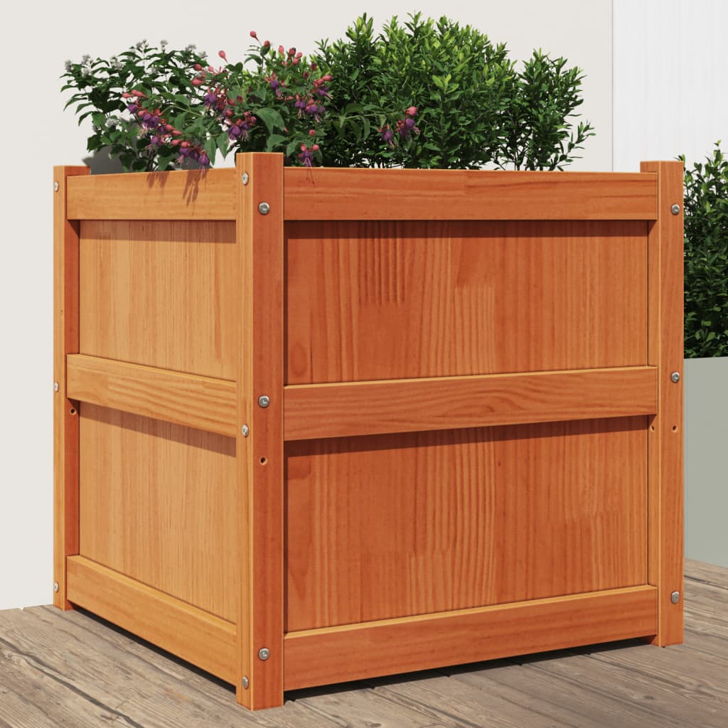 Garden Planter Wax Brown 60x60x60 cm Solid Wood Pine - Decor Base