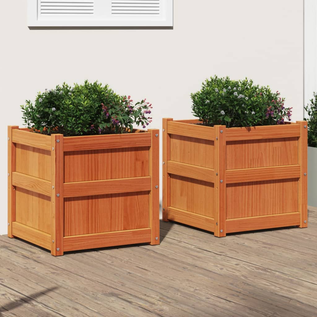 Garden Planters 2 pcs Wax Brown Solid Wood Pine - Brittle & Co