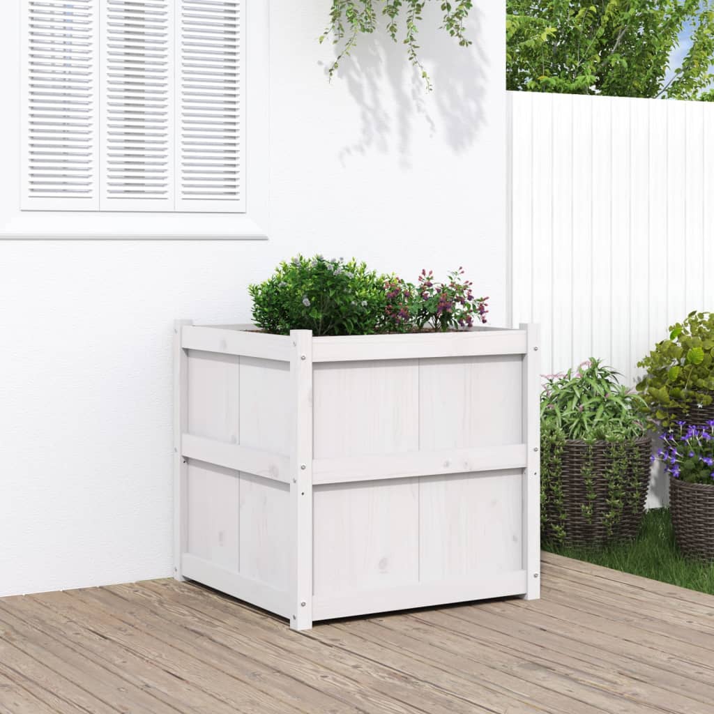 Garden Planter White 70x70x70 cm Solid Wood Pine - Merkel Designers