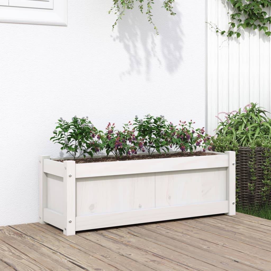 Garden Planter White 90x31x31 cm Solid Wood Pine - Millennium Furniture