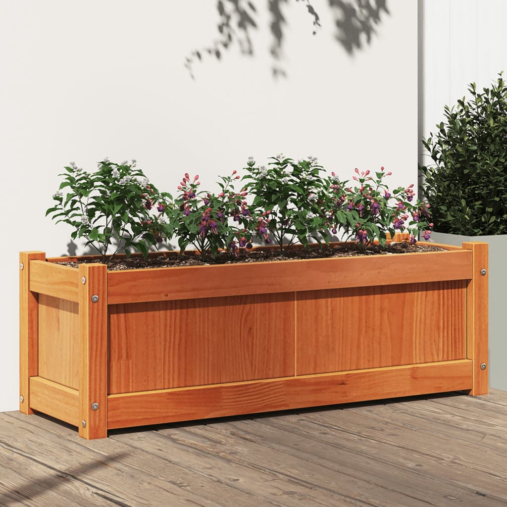 Garden Planter Wax Brown 90x31x31 cm Solid Wood Pine - Direct Imports