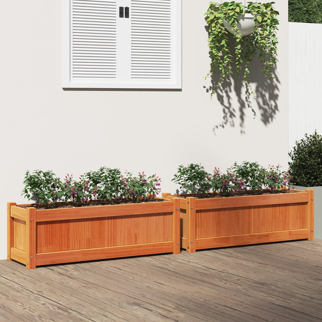 Garden Planters 2 pcs Wax Brown Solid Wood Pine - Merkel Designers