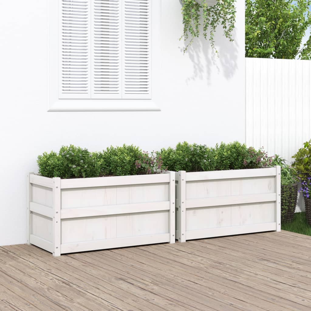 Garden Planters 2 pcs White Solid Wood Pine - Tyrell & Tyrell