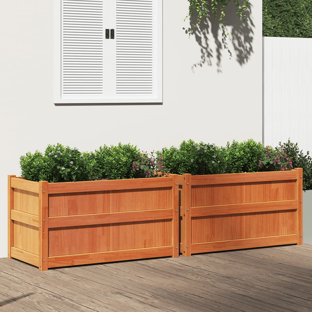 Garden Planters 2 pcs Wax Brown Solid Wood Pine - Direct Imports