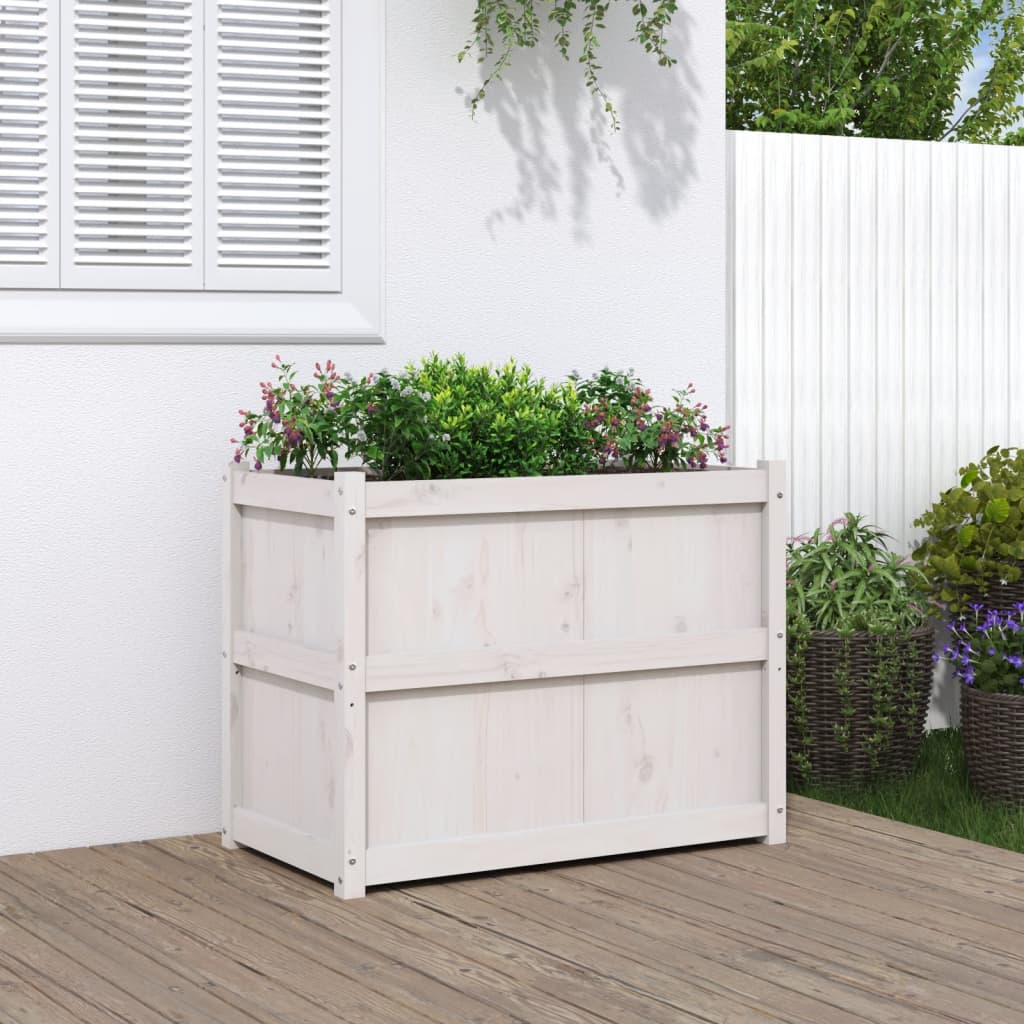 Garden Planter White 90x50x70 cm Solid Wood Pine - All Things Good