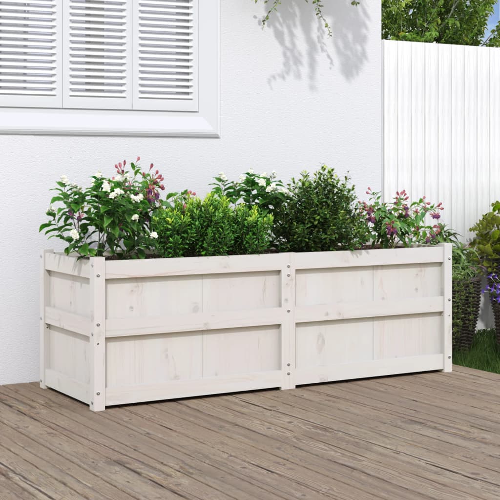 Garden Planter White 150x50x50 cm Solid Wood Pine - Direct Imports