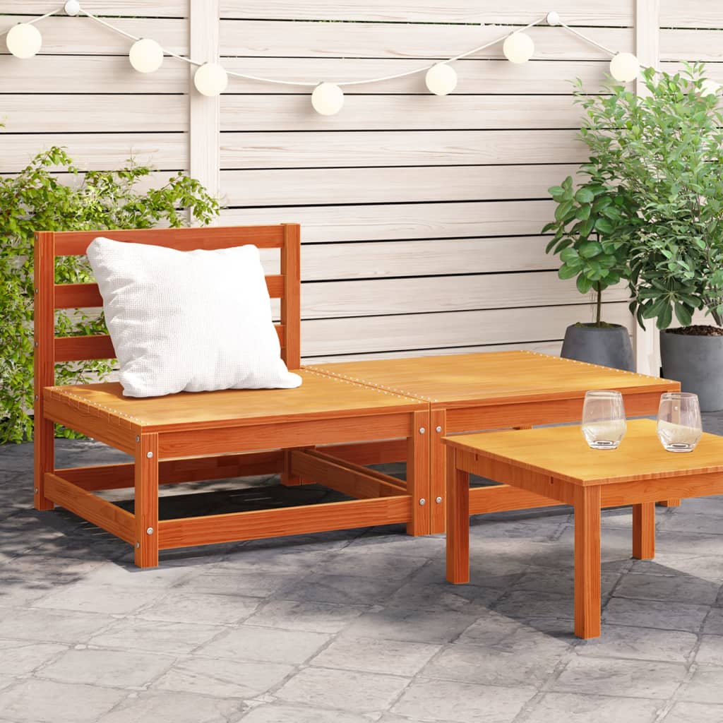 Garden Sofa Armless with Footstool Wax Brown Solid Wood Pine - Style and Chic