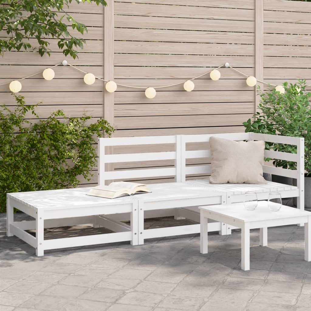 Garden Sofa with Footstool 2-Seater White Solid Wood Pine - The Home Maker