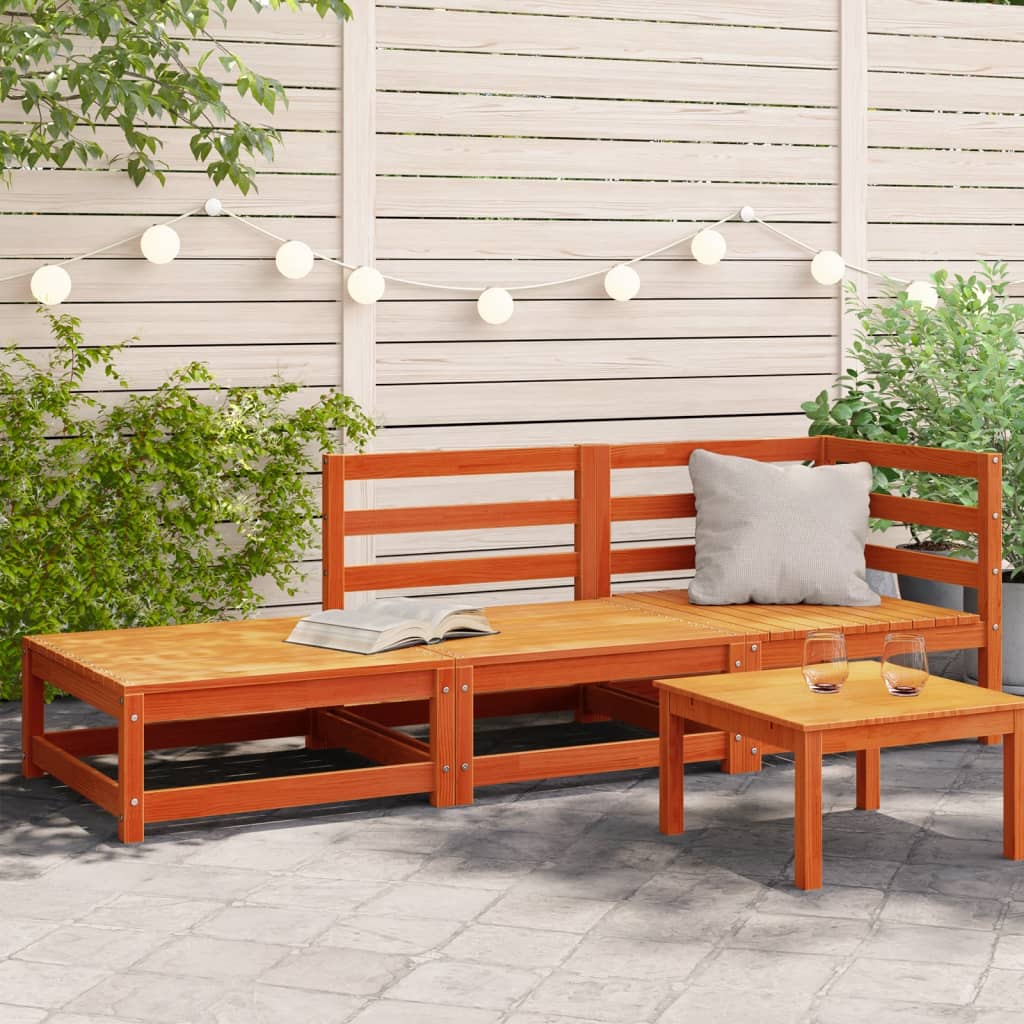 Garden Sofa with Footstool 2-Seater Wax Brown Solid Wood Pine - Casper Homes