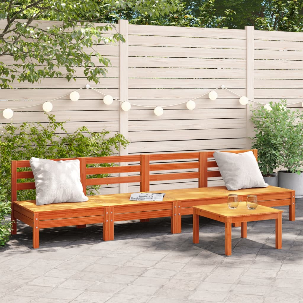 Garden Sofas Armless 4 pcs Wax Brown Solid Wood Pine - The Home Maker