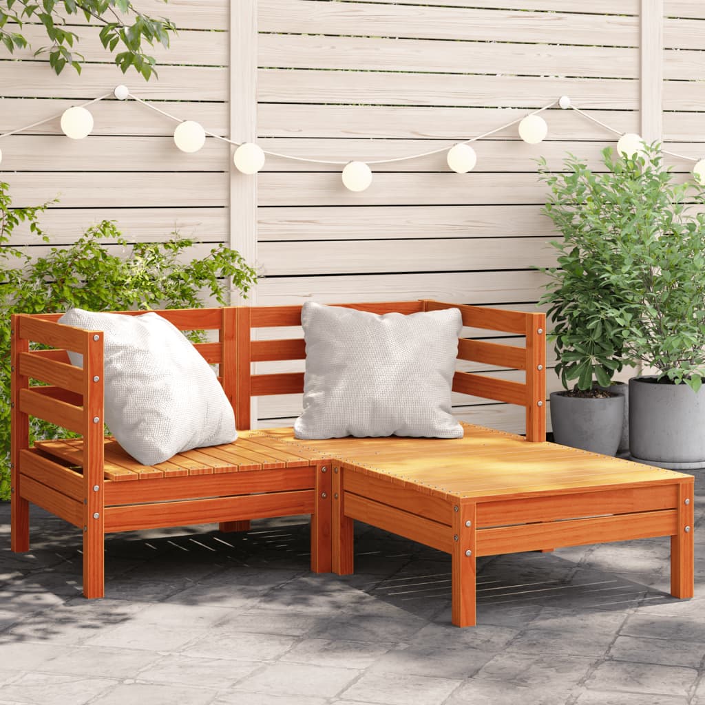 Garden Sofa 2-Seater with Footstool Wax Brown Solid Wood Pine - The Home Maker