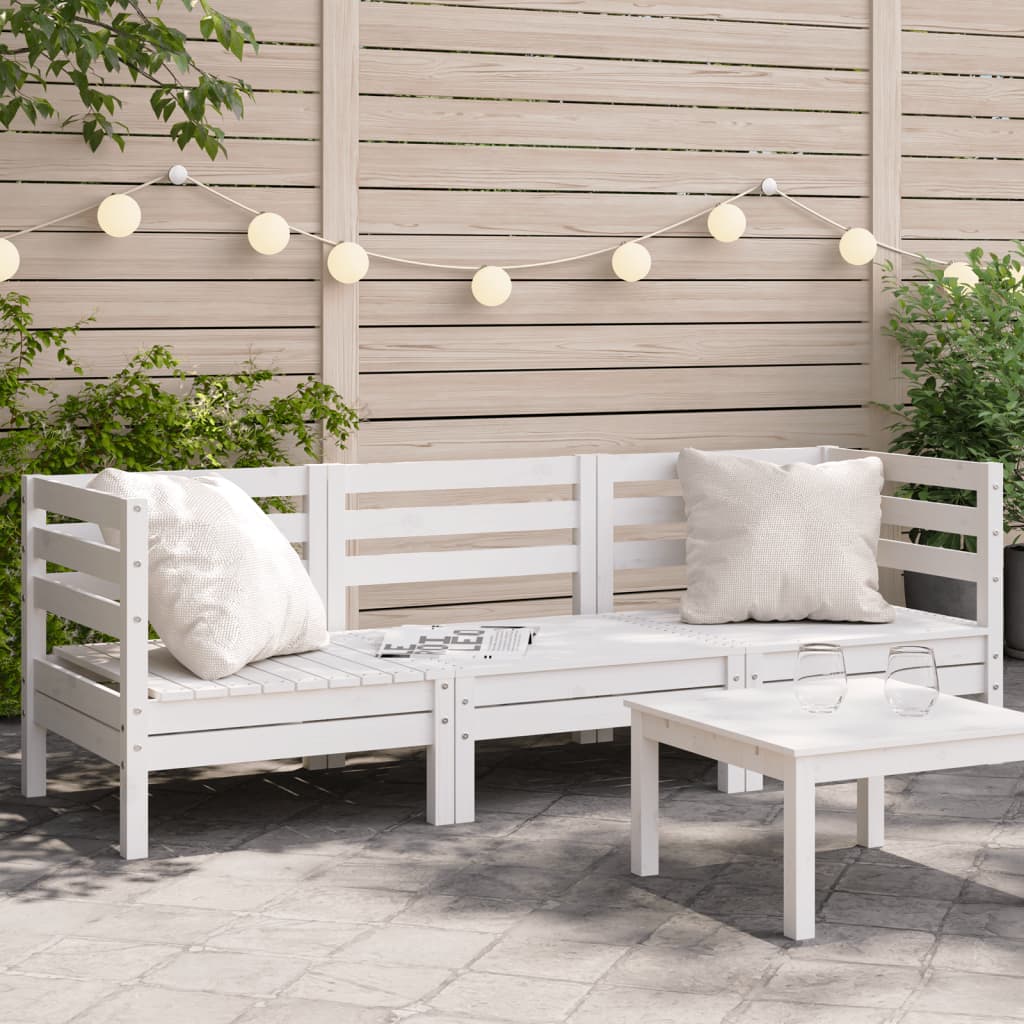 Garden Sofa 3-Seater White Solid Wood Pine - All Things Good