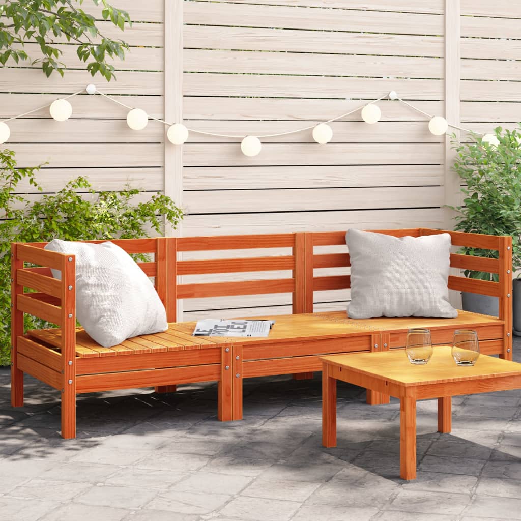 Garden Sofa 3-Seater Wax Brown Solid Wood Pine - Style and Chic