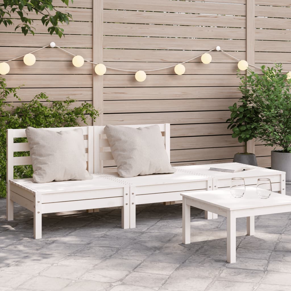 Garden Sofa 3-Seater White Solid Wood Pine - Merkel Designers