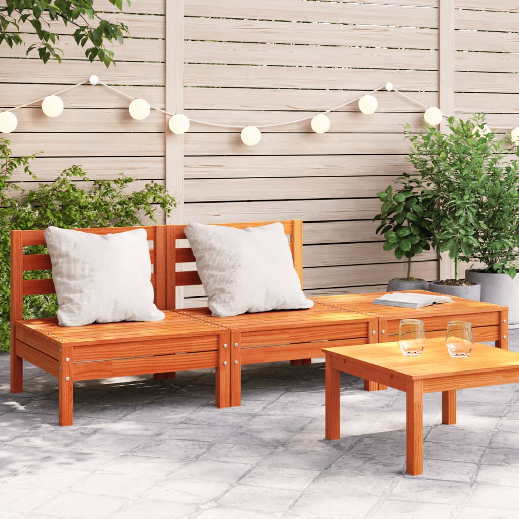 Garden Sofa 3-Seater Wax Brown Solid Wood Pine - The Home Maker