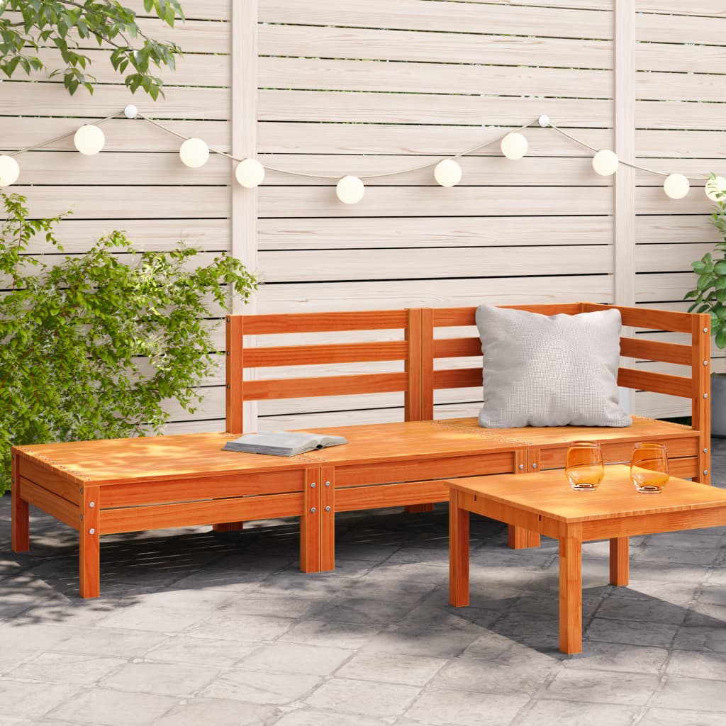Garden Sofa 3-Seater Wax Brown Solid Wood Pine - All Things Good