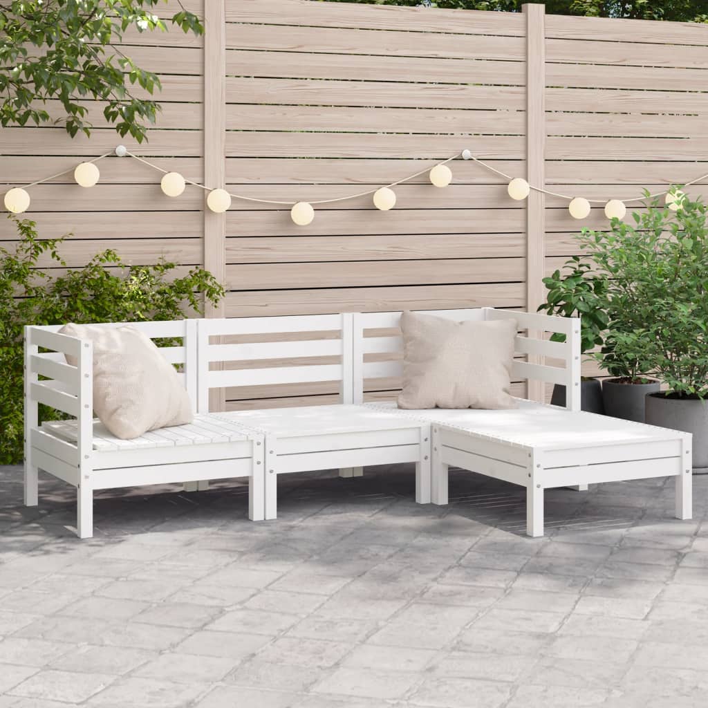 Garden Sofa 3-Seater with Footstool White Solid Wood Pine - Merkel Designers