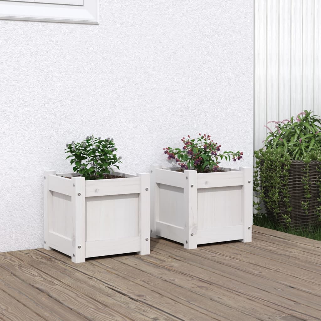 Garden Planters 2 pcs White Solid Wood Pine - Direct Imports