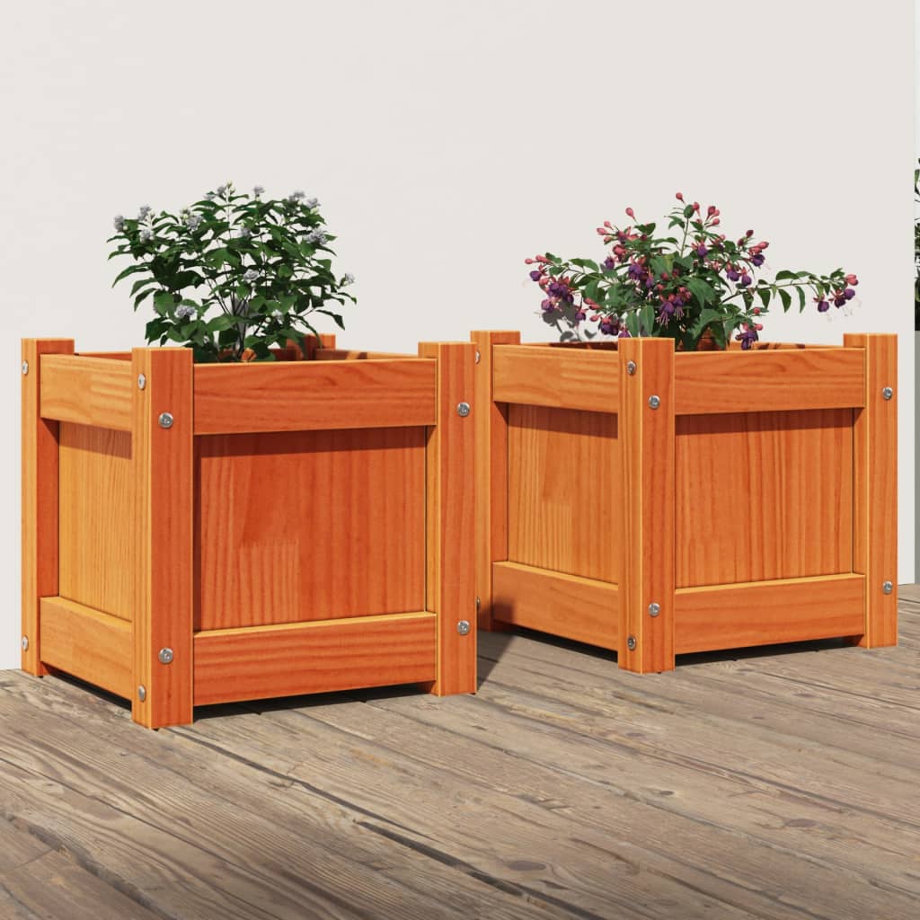 Garden Planters 2 pcs Wax Brown Solid Wood Pine - Merlin Deals