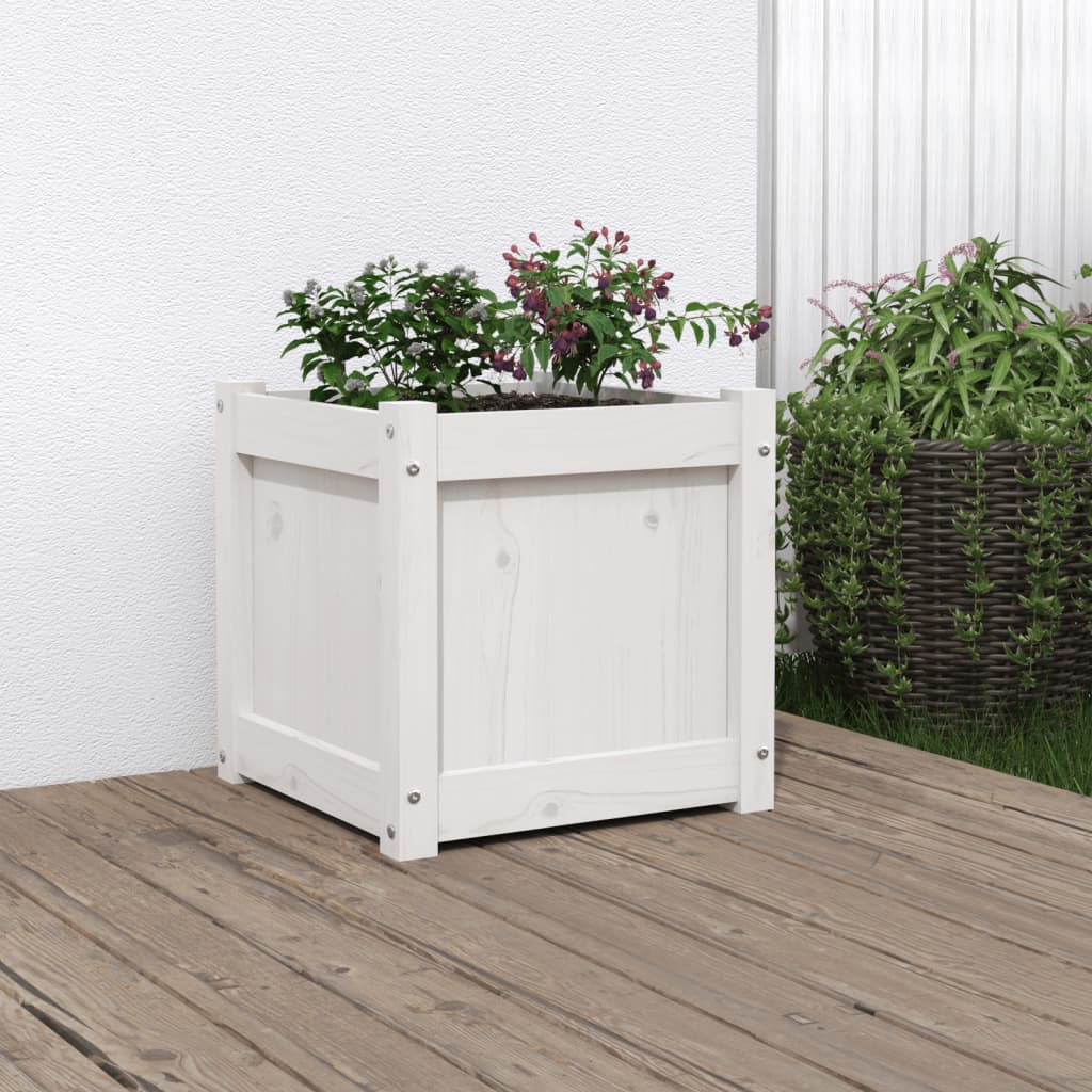 Garden Planter White 40x40x40 cm Solid Wood Pine - R and M Furniture
