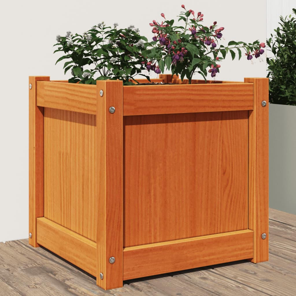 Garden Planter Wax Brown 40x40x40 cm Solid Wood Pine - Brittle & Co