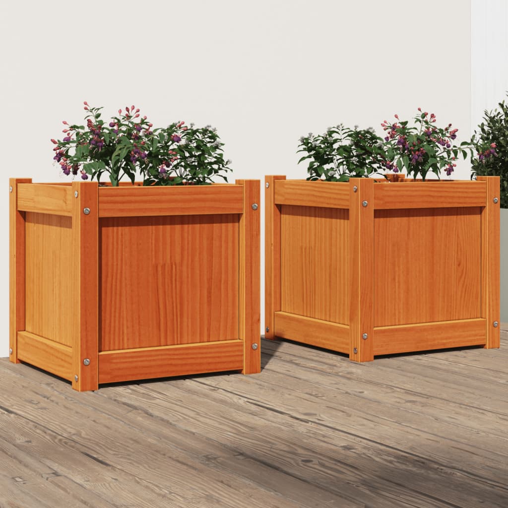 Garden Planters 2 pcs Wax Brown Solid Wood Pine - Merlin Deals