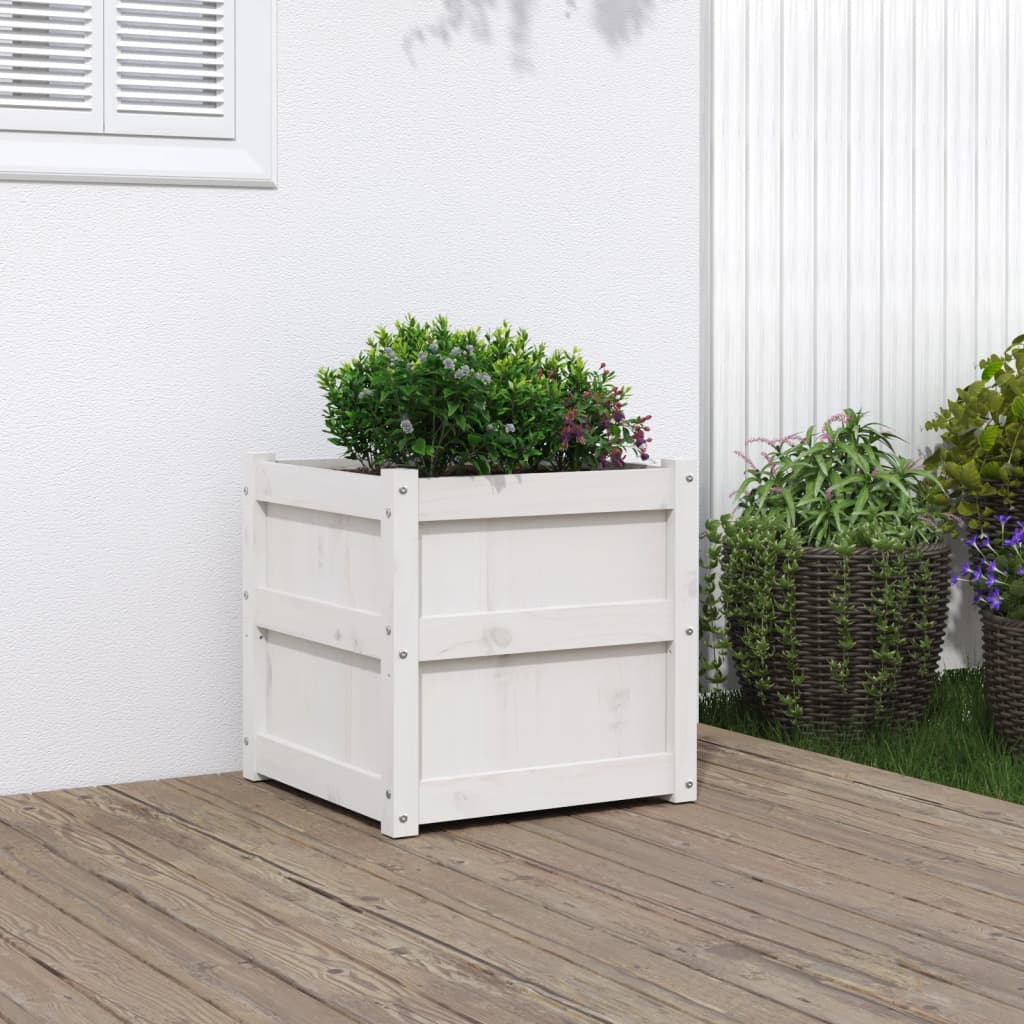 Garden Planter White 50x50x50 cm Solid Wood Pine - Merkel Designers