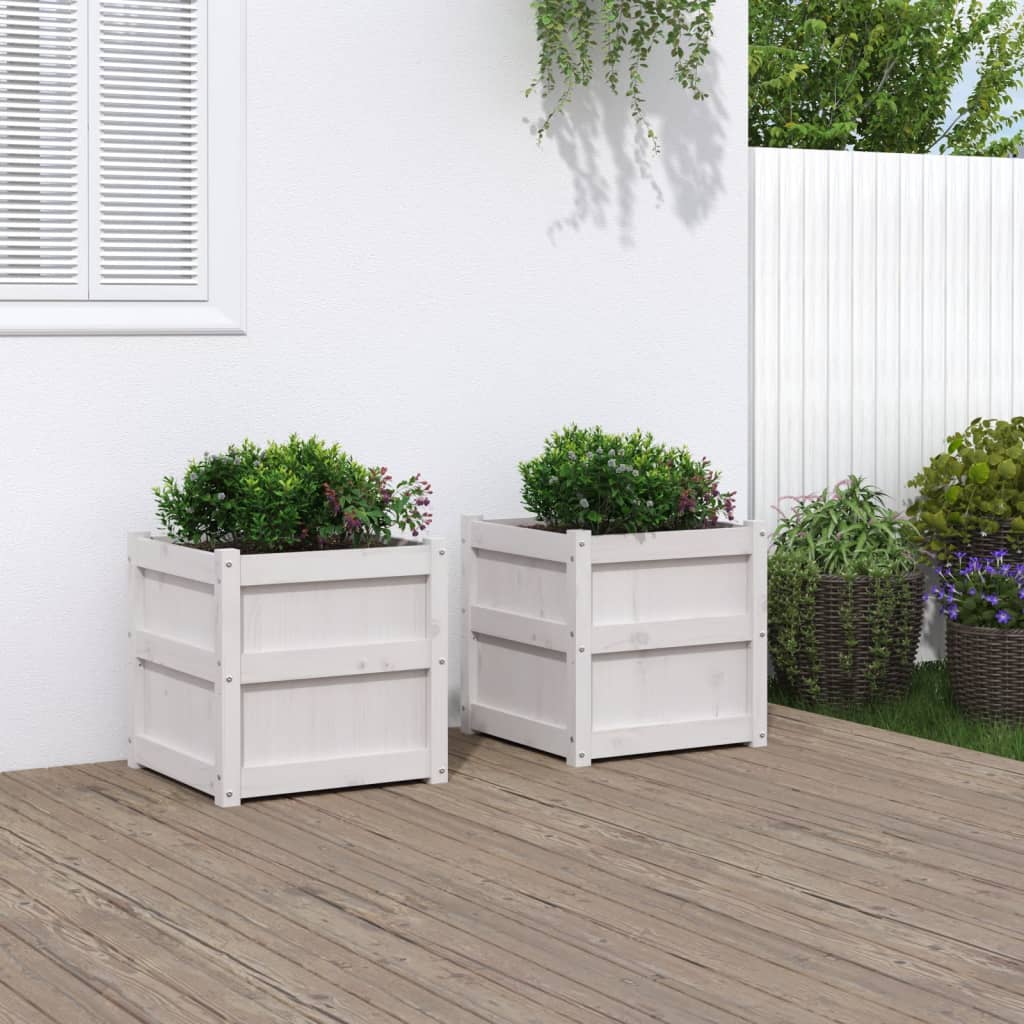 Garden Planters 2 pcs White Solid Wood Pine - vid-837417 - Discount Dealers