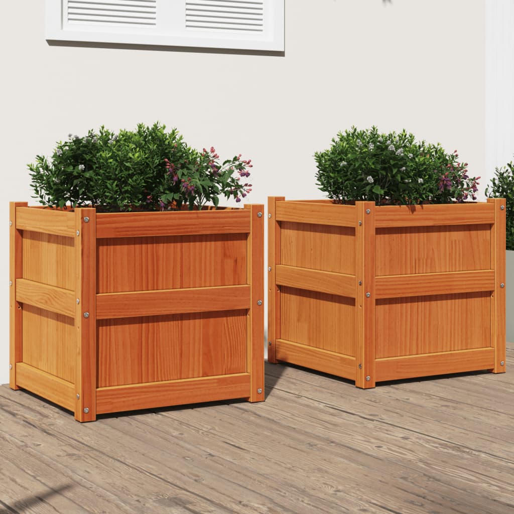 Garden Planters 2 pcs Wax Brown Solid Wood Pine - Casper Homes