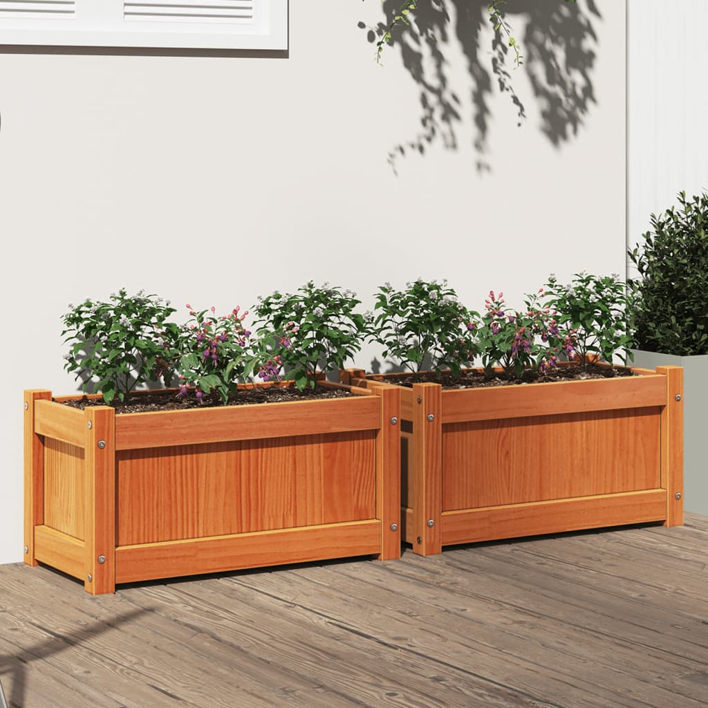 Garden Planters 2 pcs Wax Brown Solid Wood Pine - Casper Homes