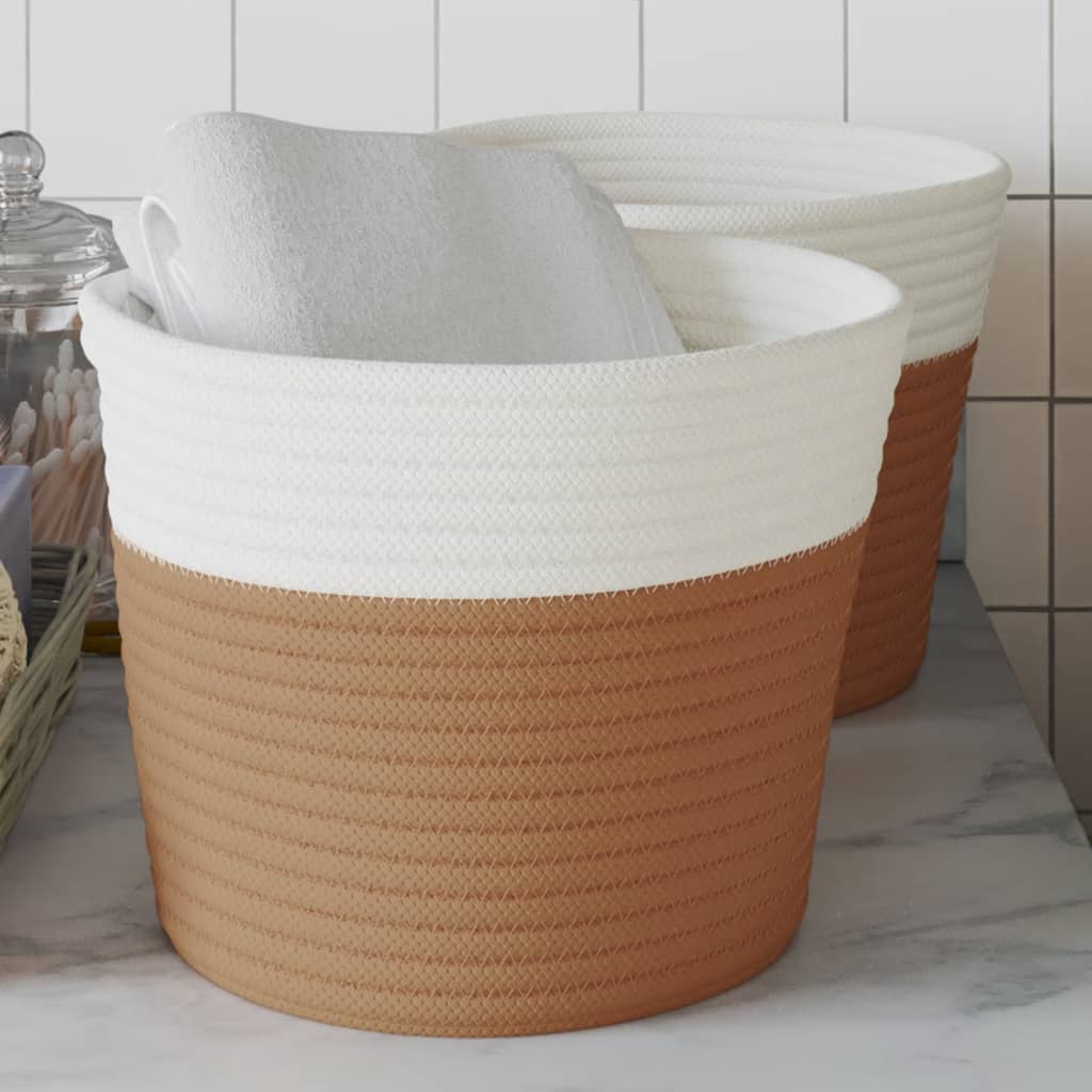 Storage Baskets 2 Pcs Brown and White 24x18cm Cotton - Style and Chic