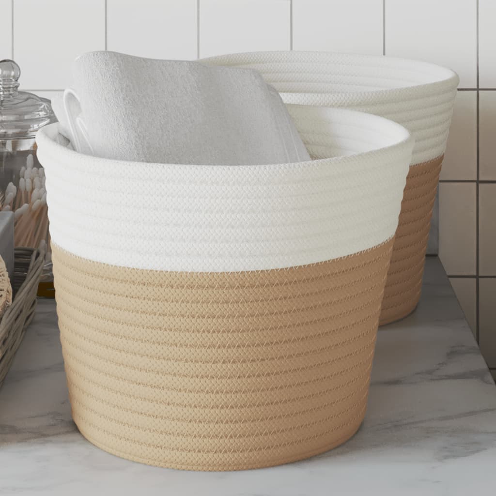 Storage Baskets 2 Pcs Beige and White 24x18cm Cotton - Millennium Furniture
