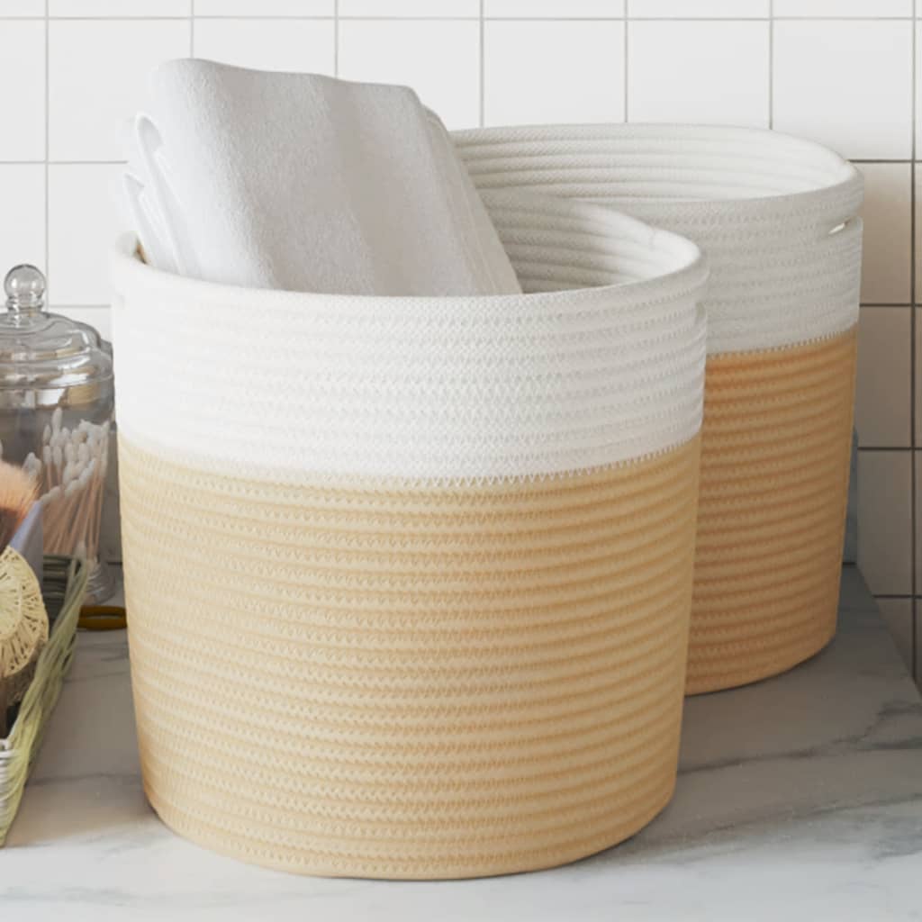 Storage Baskets 2 Pcs Beige and White 28x28cm Cotton - Merkel Designers