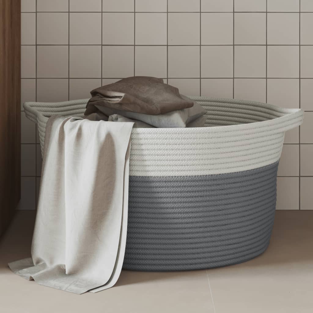 Storage Basket Grey and White 40x25cm Cotton - Casper Homes