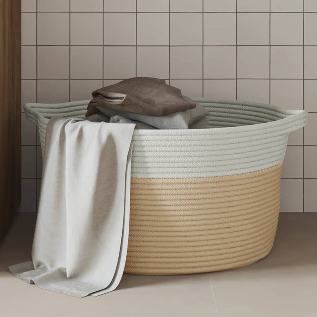 Storage Basket Beige and White 40x25cm Cotton - Discount Dealers