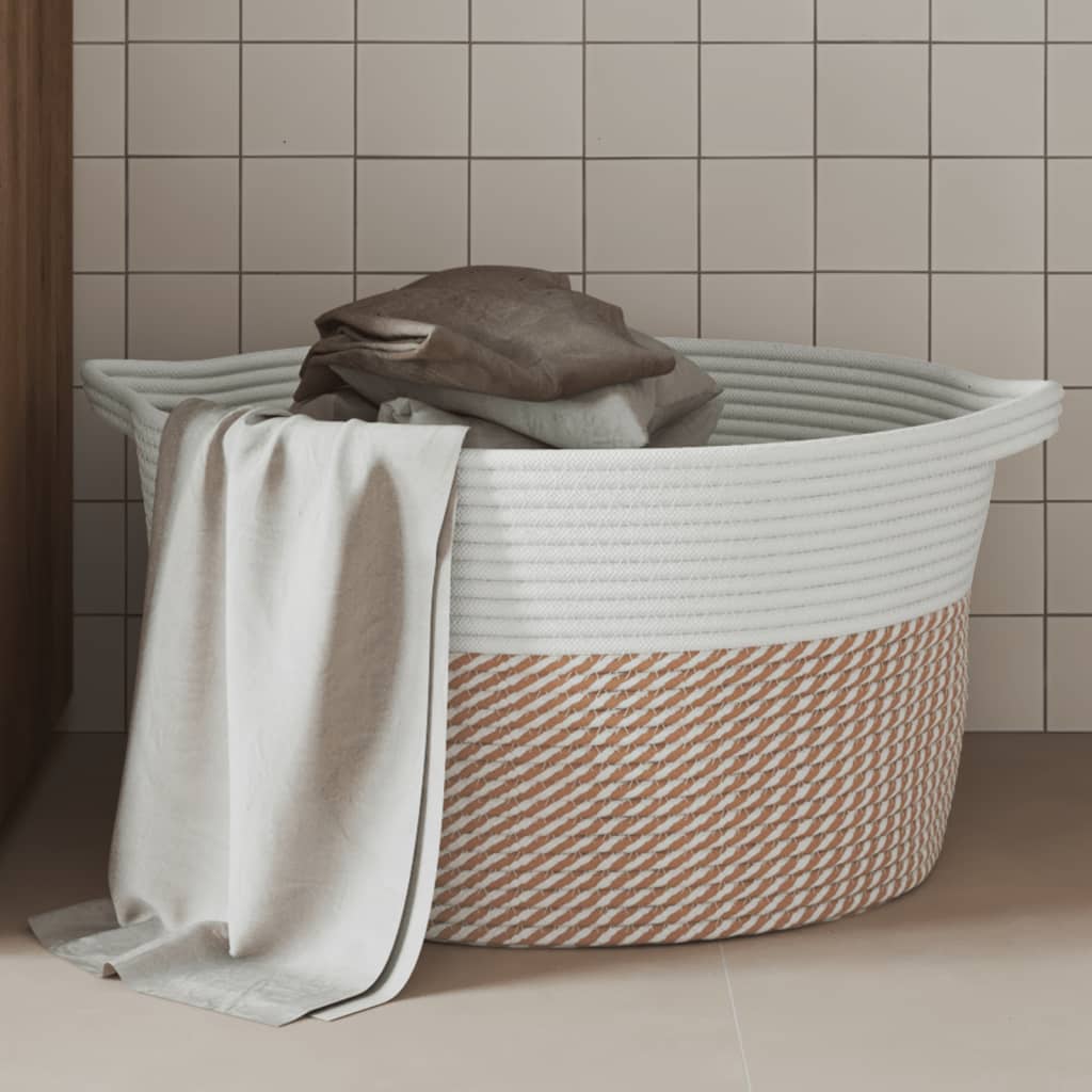 Storage Basket Brown and White 40x25cm Cotton - Tyrell & Tyrell