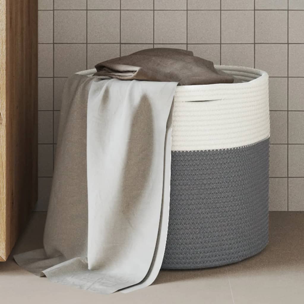 Storage Basket Grey and White 40x35cm Cotton - Sid & Sam
