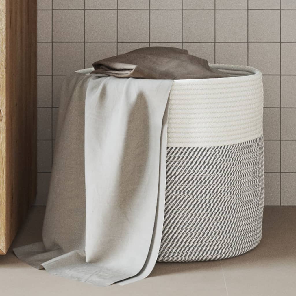Storage Basket Grey and White 40x35cm Cotton - Tyrell & Tyrell