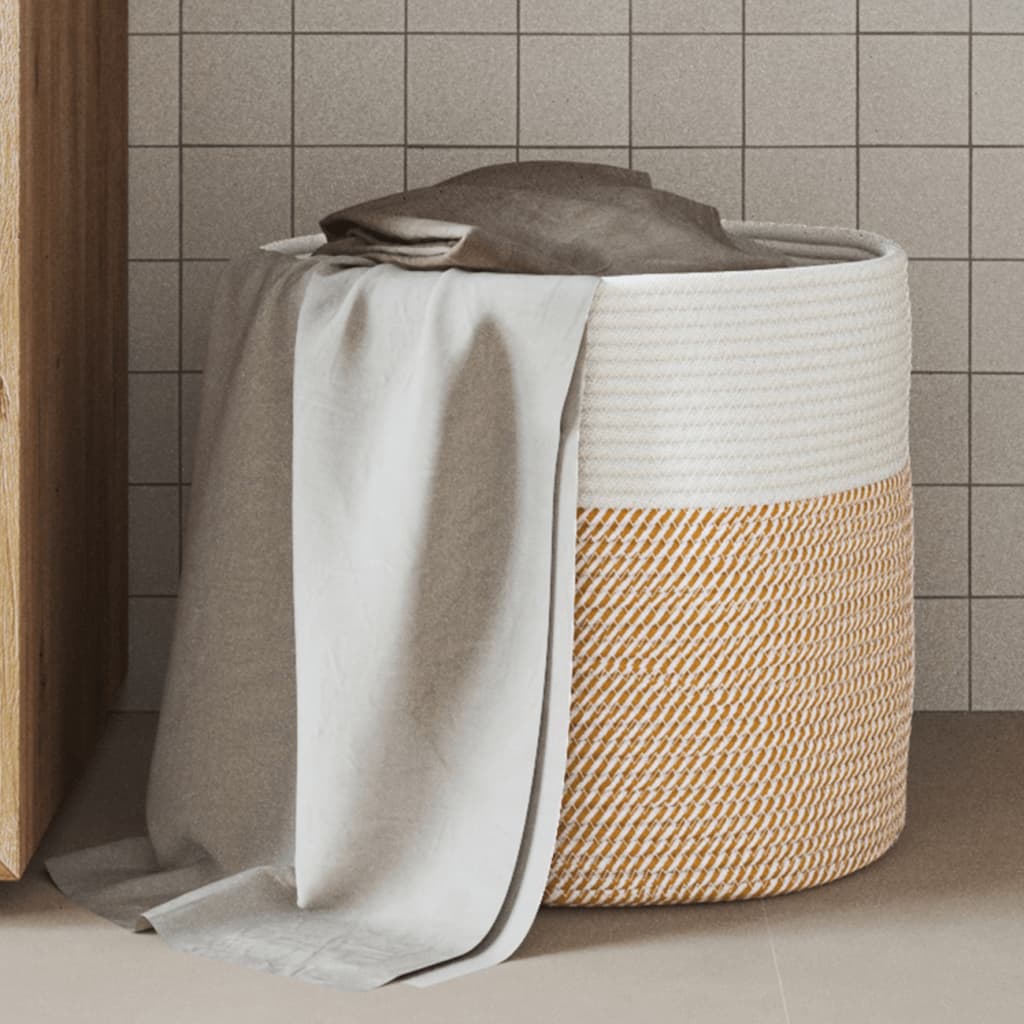 Storage Basket Brown and White 40x35cm Cotton - Discount Dealers