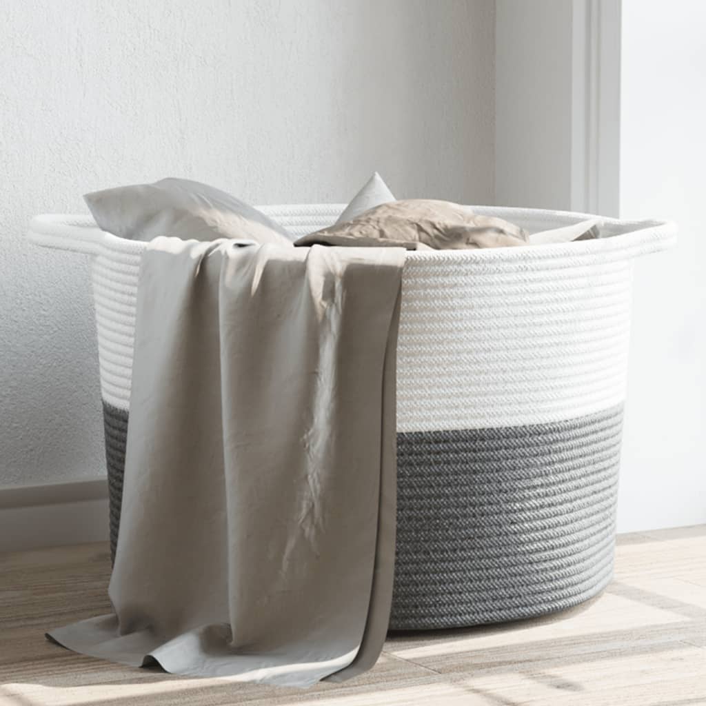 Laundry Basket Grey and White Ã ̃55x36 cm Cotton - Direct Imports