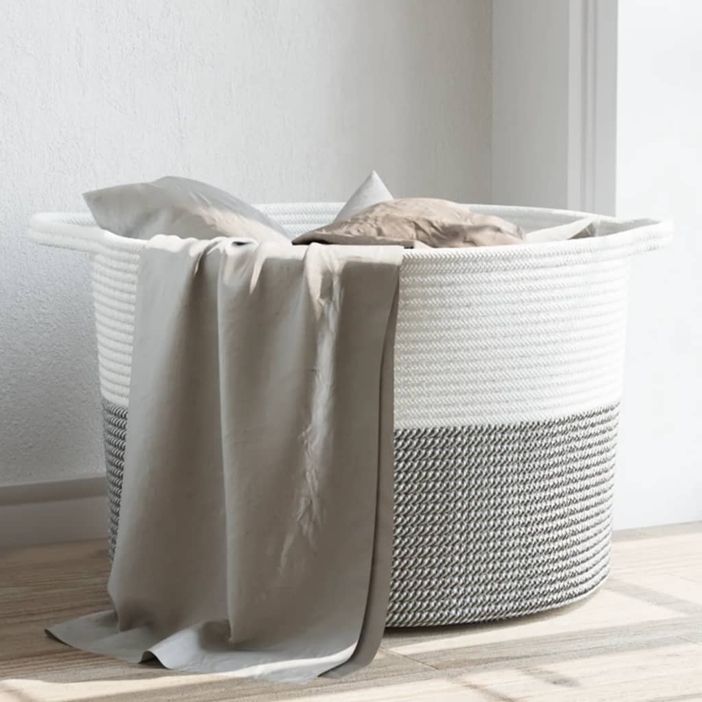 Laundry Basket Grey and White Ã ̃55x36 cm Cotton - Brittle & Co