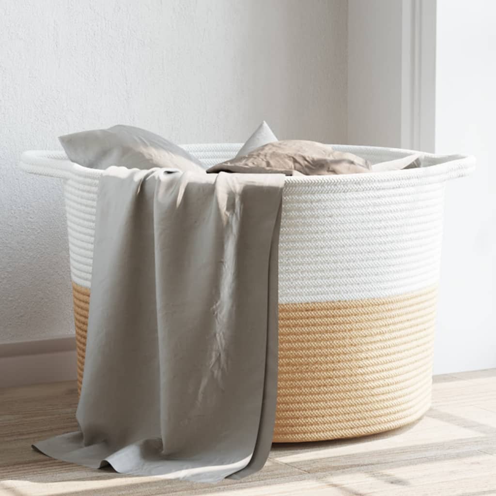 Laundry Basket Beige and White Ã ̃55x36 cm Cotton - Merkel Designers